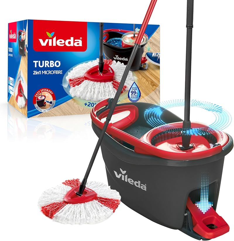 Vileda Turbo 2-in-1 Complete Floor Wash Kit Telescopic Handle 85-123 cm