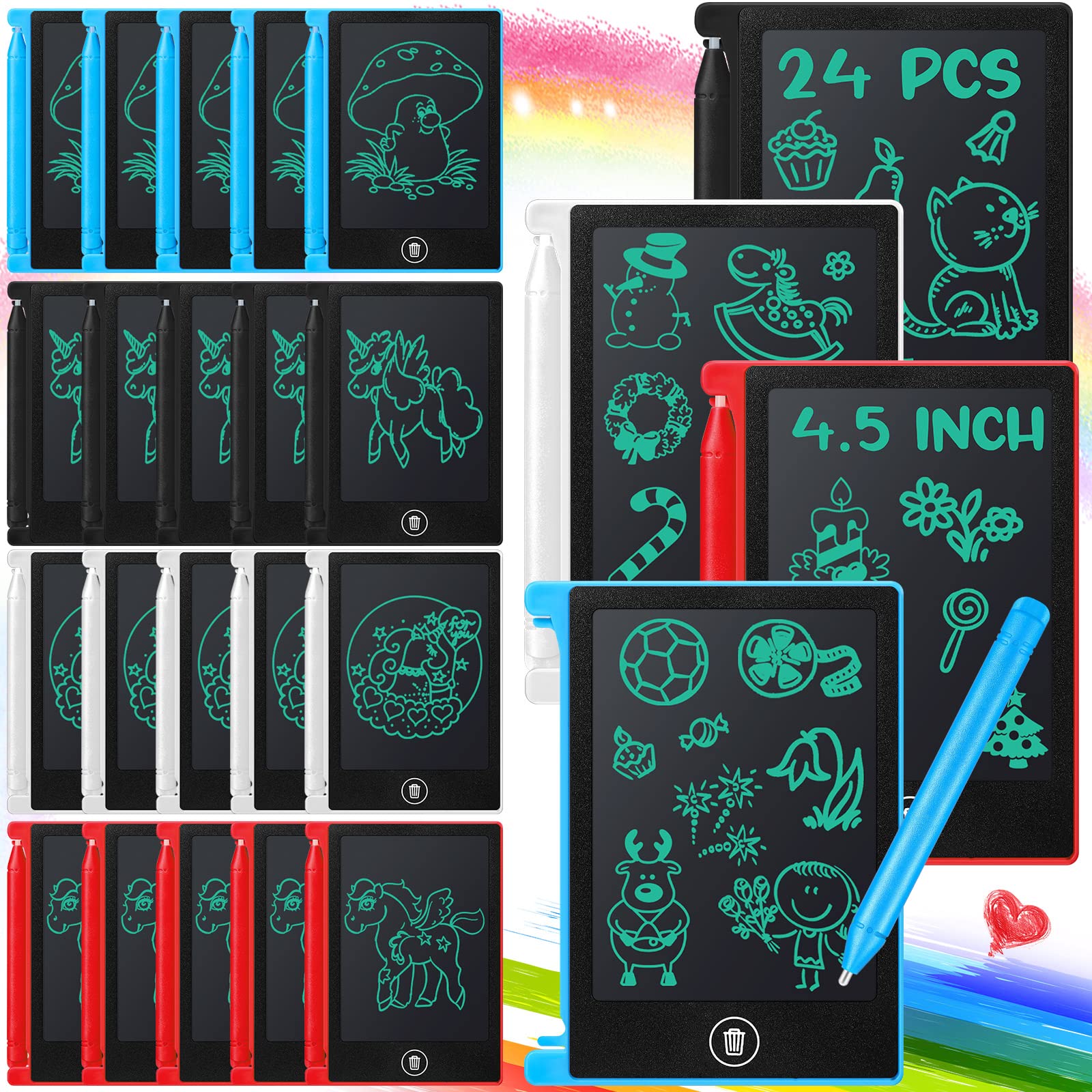 Photo 1 of 24 Pieces LCD Writing Tablet Mini Electronic Doodle Board 4.5 Inch Drawing Tablet Erasable Doodle Pad Reusable for Kids Birthday Favor
