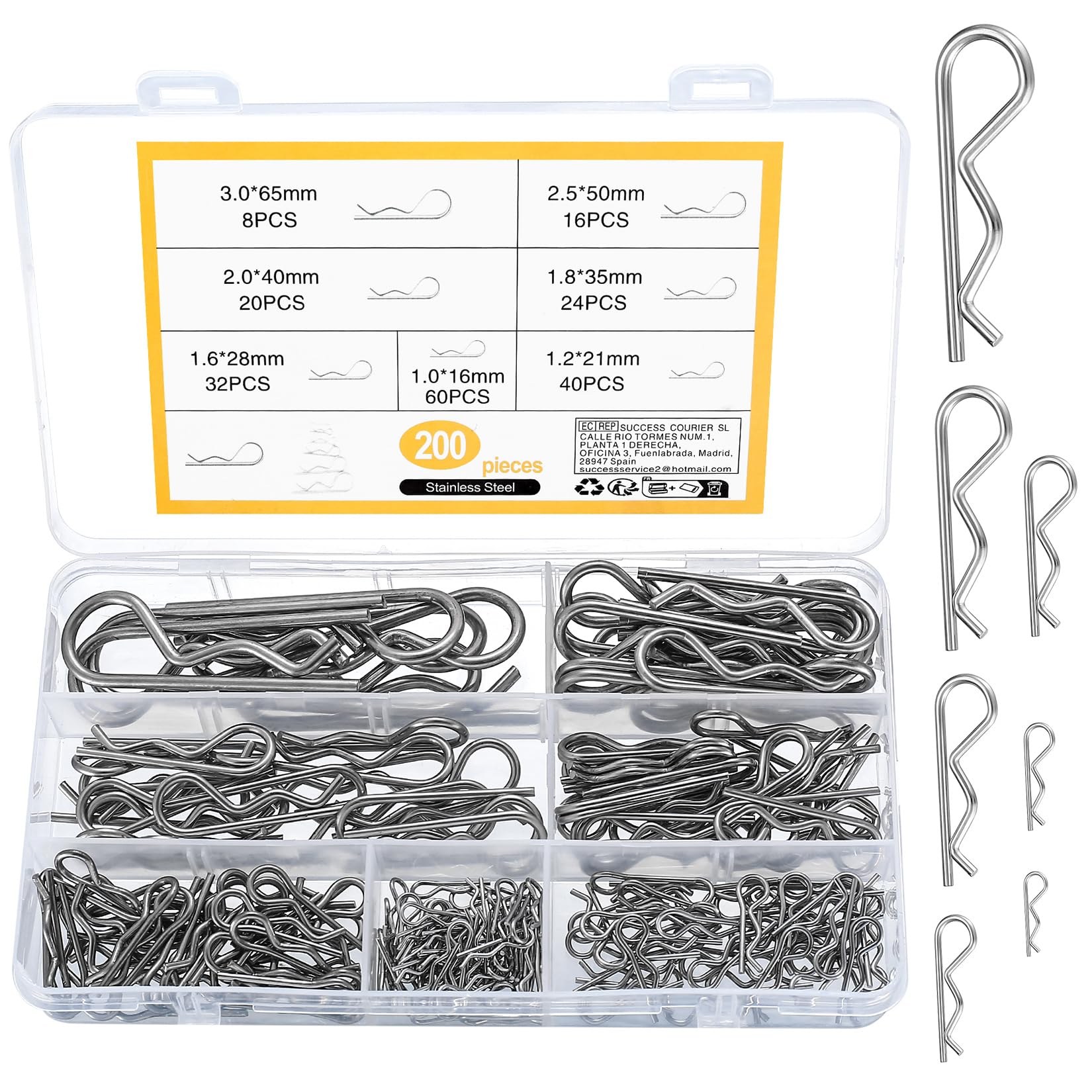 200 Pcs Stainless Steel R Clips and Split Pins Kit - Heavy Duty Fastening Pins for Trucks Tractors Lawn Mowers Cars Campers