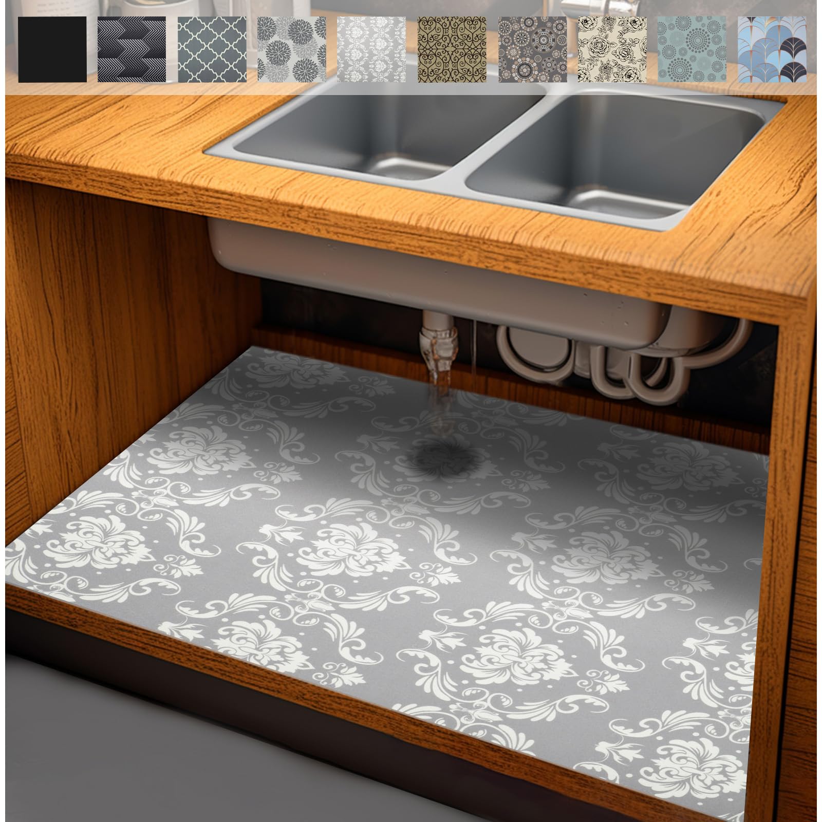 Photo 1 of AiBOB Waterproof Under Sink Mat, Absorbent Quick Dry Sink Liners Protect Cabinets, Durable Shelf Liners, Slip Resistant and Non-Adhesive, 24X68, Light Grey