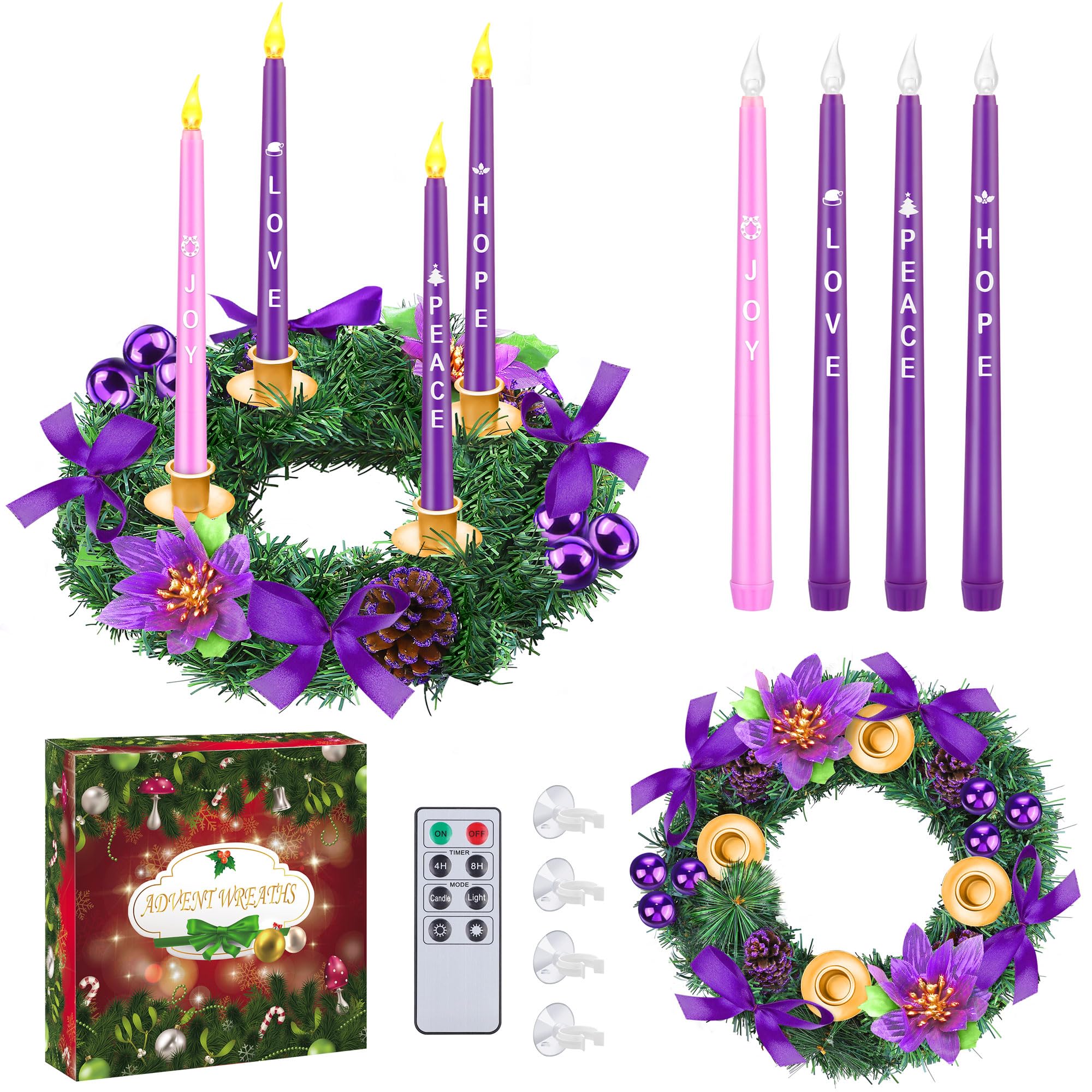 Photo 1 of Aodaer 12 Inch Christmas Advent Wreath Advent Candle Holder with 4 Remote Control Flameless Taper Candles Xmas Centerpiece Decorations for Christmas Home Church Decor