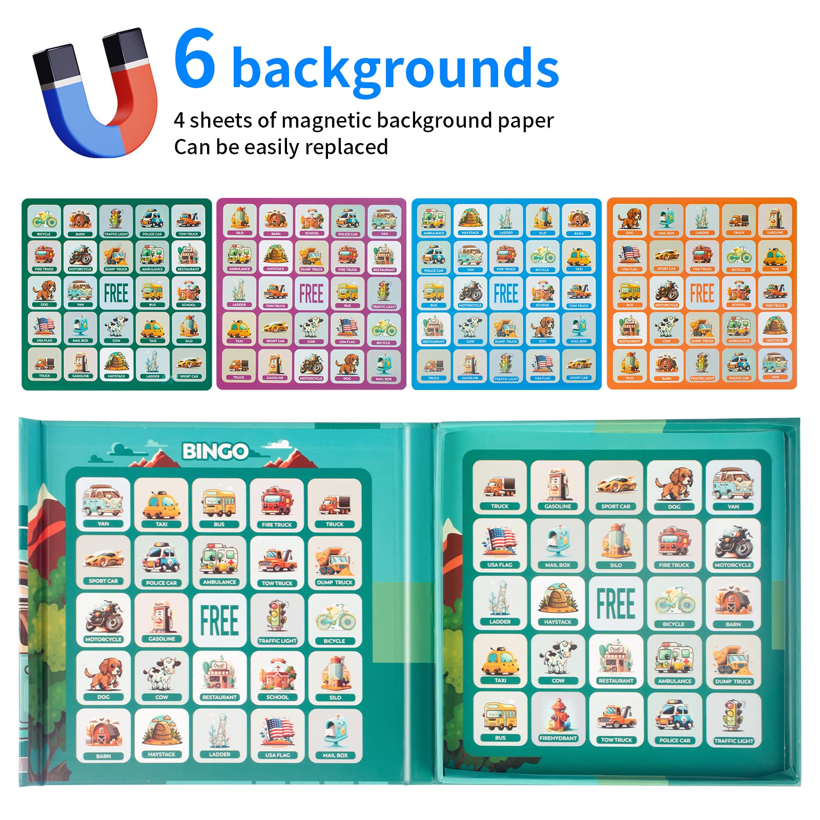 Magnetic Travel Bingo Game for Kids Ages 4-8 | Road Trip Essentials & Educational Board Game | Reusable Hunt and Seek Card with 20 Magnetic Pieces