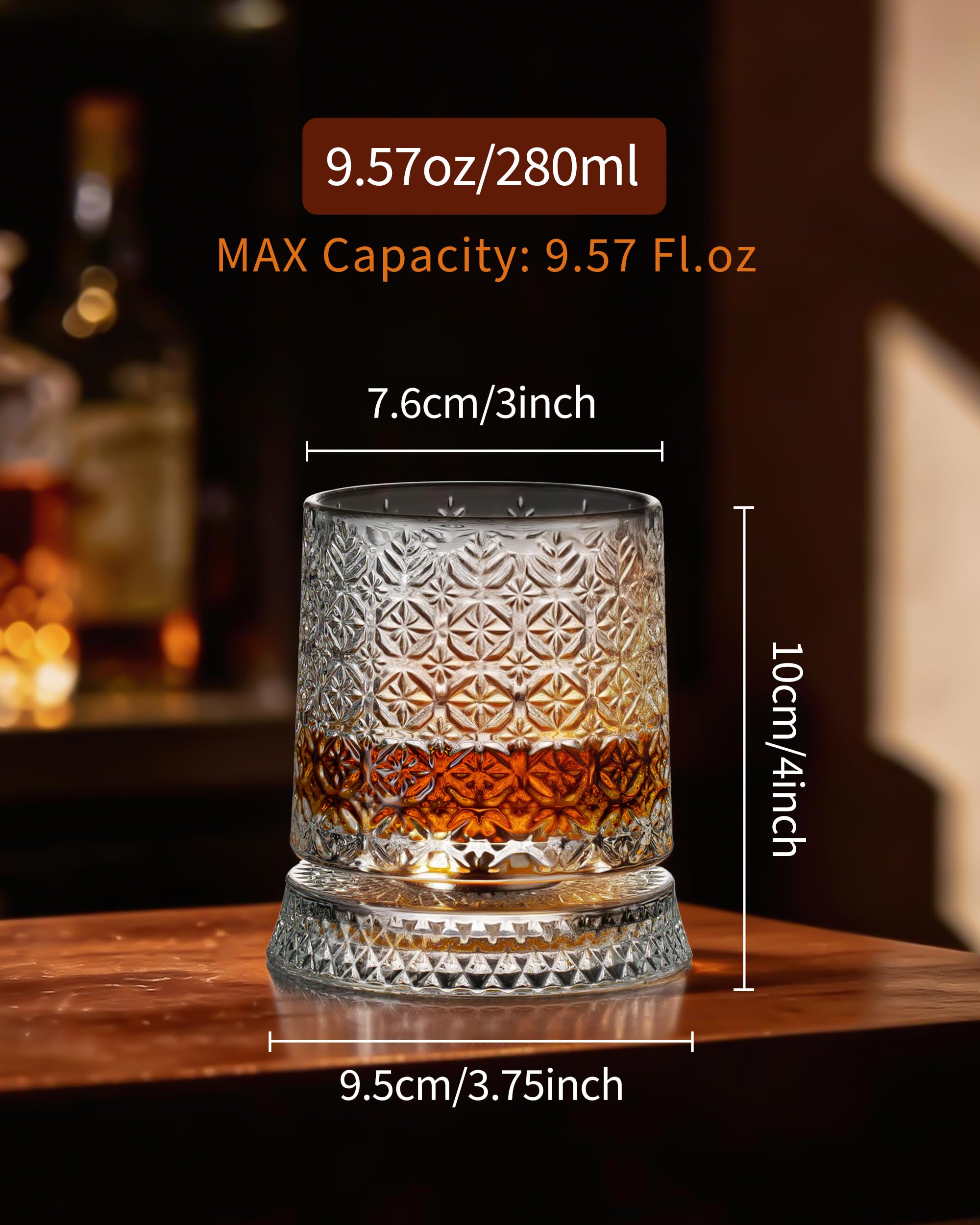 Condition photo showing New/Like New for ceefu old fashioned whiskey glasses with 360° rotating base, set of 2 (2 crystal glasses set, 2 big 