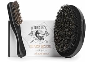 Beard Brush for Men - Natural Boar Bristle Beard Brush Kit - Soft Small Mustache Brush for Men - Premium Travel Grooming Set by Hunter Jack