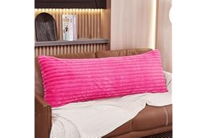 WERDIM Hot Pink Striped Body Pillow Cover 21x54 Long Body Pillow Case, Plush Fluffy Faux Fur Body Pillowcase Cover with Zipper, Soft Rectangular Pillow Cover for Pregnant Women Side Sleeper