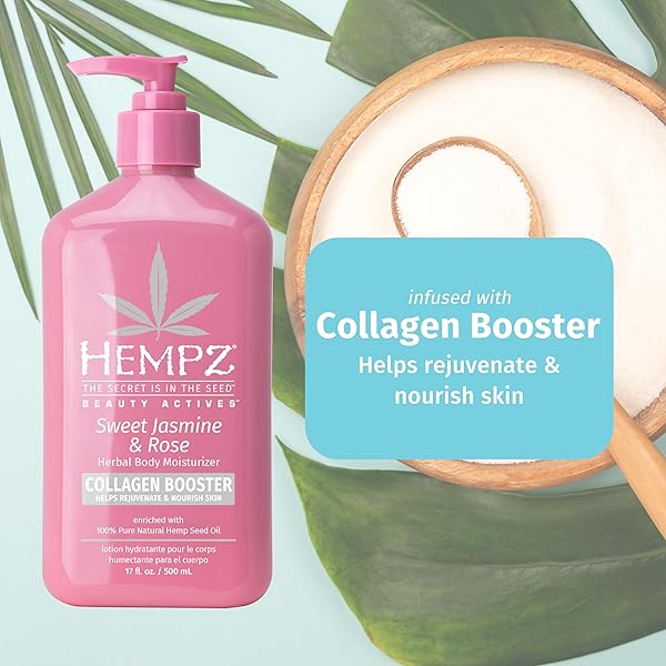 HEMPZ SWEET JASMINE & ROSE HERBAL BODY MOISTURIZER FOR WOMEN, 17 FL. OZ. – MOISTURIZING LOTION WITH 100% PURE HEMP SEED OIL, COLLAGEN, SHEA BUTTER – HYDRATING VEGAN LOTION FOR DRY SKIN