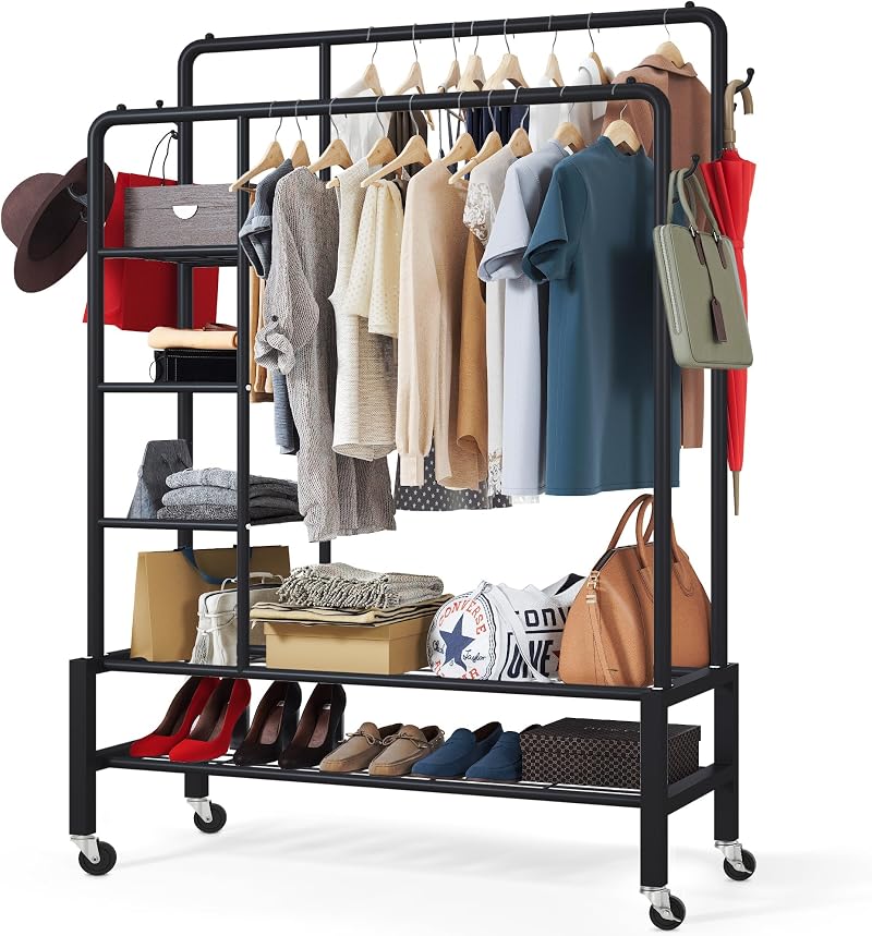 Klass Home Collection Heavy Duty Clothes Rail 120KG Black Metal Rack