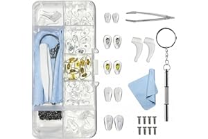 25 Pairs Eye Glasses Nose Pads, Silicone Screw-in Nose Pad Eye Glasses Repair Kit with Screws Screwdriver Tweezers Cleaning C