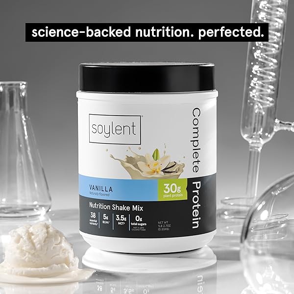 SOYLENT COMPLETE PROTEIN POWDER, VANILLA, 30G PROTEIN SHAKE FOR MUSCLE GROWTH AND RECOVERY, BCAAS, DHA, MCT, 28 VITAMINS & MINERALS, ZERO SUGAR, GLUTEN FREE, VEGAN – 1.25LB