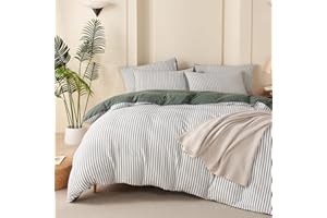 Green Queen Size Comforter Set Striped 100% Soft Washed Microfiber Jacquard 3 Pieces Striped Bedding Sets Green White Comfort