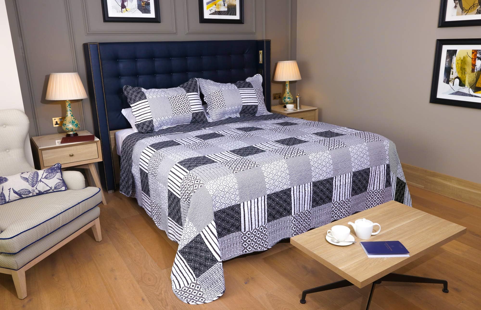 Restmor Quilted Bedspread With Pillow Cover Black 180x240cm+1Pc 50x75+5cm
