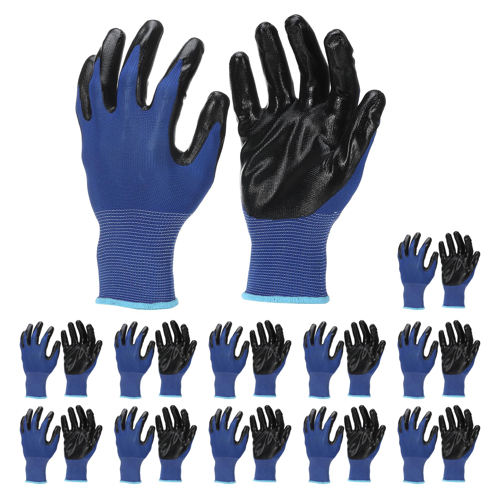 PATIKIL Safety Work Gloves Nitrile Coated, 12 Pair Non-slip Gardening Gloves Seamless Knit Working Gloves with Grip for Women Men Warehouse, Blue, X-Large Size