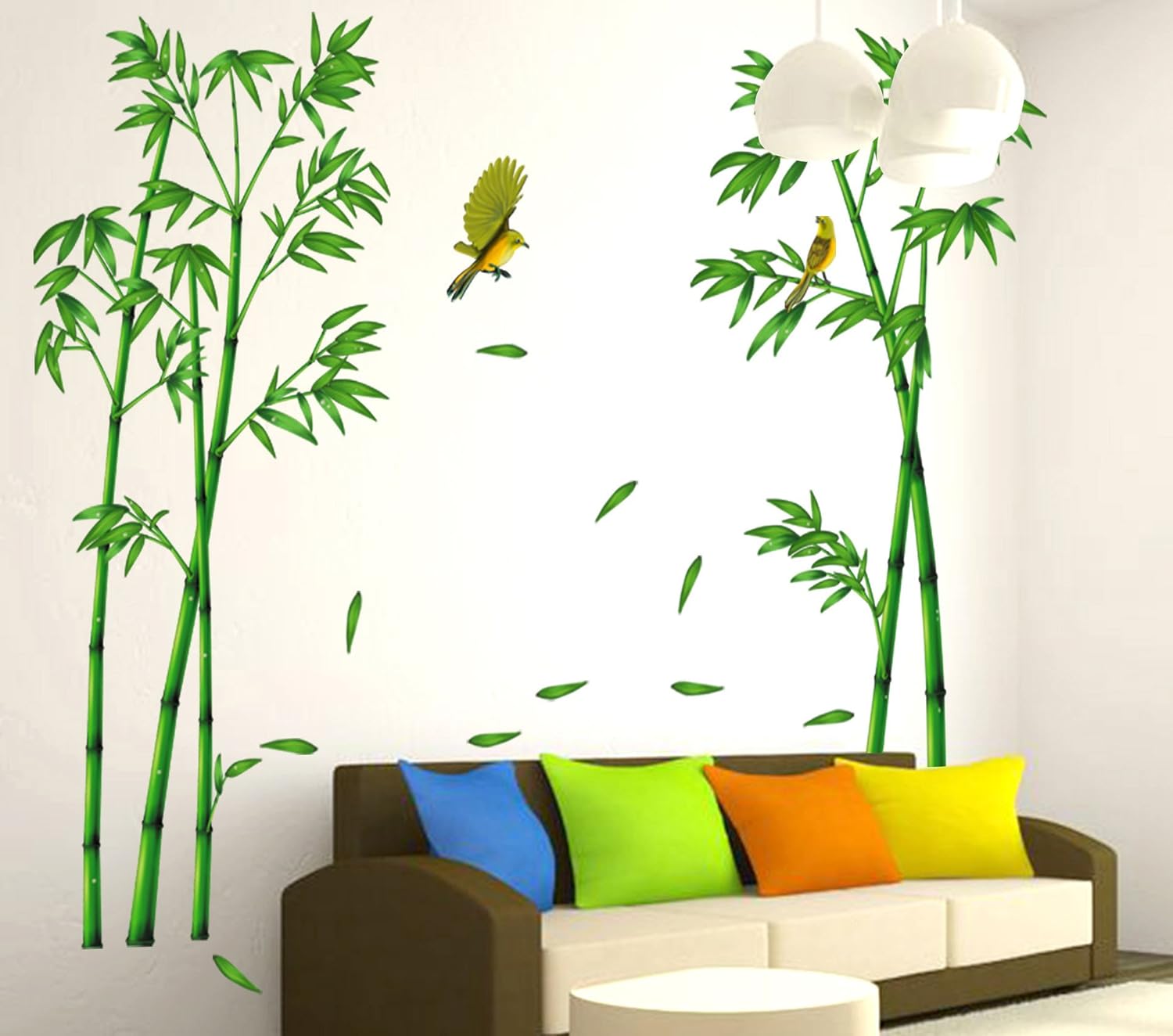 ufengke® Chinese Stytle Green Bamboo and Bird Wall Decals, Living Room Bedroom TV Wall Removable Wall Stickers Murals - Image 3
