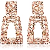 Flyonce Rectangle Dangle Earrings for Women, Rhinestone Crystal Geometric Statement Earring Fashion Jewelry