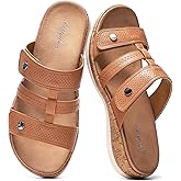 Littleplum Womens Slides Sandals with Arch Support Adjustable Open Toe Slides Soft Cushion Slippers Comfort Walking Summer Shoes