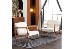 SENYUN Rocking Chair Nursery Set of 2, Teddy Fabric Upholstered Glider Chair for Nursery, High Backrest Accent Chairs Rocker Wooden Armchair for Living Room, Bedroom
