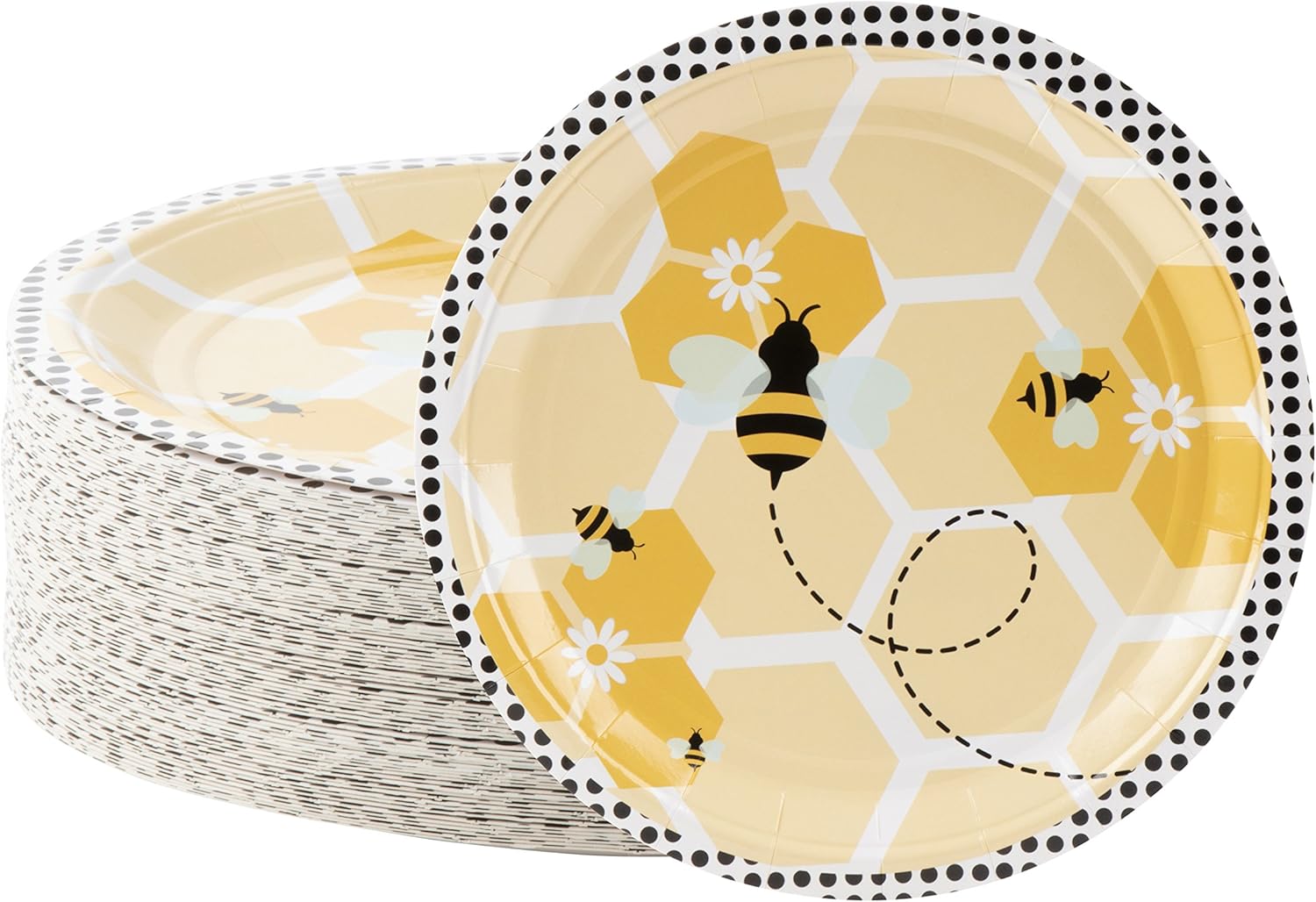 Disposable Plates - 80-Count Paper Plates, Bumble Bee Party Supplies for Appetizer, Lunch, Dinner, and Dessert, Kids Birthdays, 9 x 9 Inches