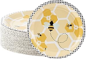 Disposable Plates - 80-Count Paper Plates, Bumble Bee Party Supplies for Appetizer, Lunch, Dinner, and Dessert, Kids Birthdays, 9 x 9 Inches