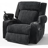 Oversized Power Swivel Rocker Recliner Chair Adults,Vibration Massage &amp; Heat, Power Headrest, Overstuffed Wide Seat,USB &amp; Type-C Ports, Living Room &amp; Nursery, Corduroy Fabric, 375 lbs,Dark Gray