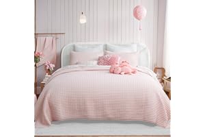 SHALALA NEW YORK SHALALA Light Pink Waffle Quilt Bedding Set Twin Size, Lightweight Pink Bedspread Soft Waffle Quilt Coverlet with 1 pillow sham,Twin Size Comforter Set for All Season