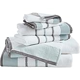 Great Bay Home Decorative Bath Towel Set - Luxury Cotton 6 Piece Towel Set - Luxurious, Ultra-Soft, Durable Towels for Bathroom Decor (Eucalyptus/Grey)