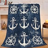 citari Nautical Anchor Blanket Coastal Anchor Decor Throw Blanket Gifts for Girls Boys Super Warm Soft Plush Lightweight Fleece Flannel Winter Bedding Blankets for Kids Adults Women Men 50"X40"