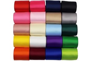 1-1/2 Inch Wide Solid Color Double Sided Polyester Satin Ribbon 20 Colors X 2 Yard Each Total 40 Yds Per Package