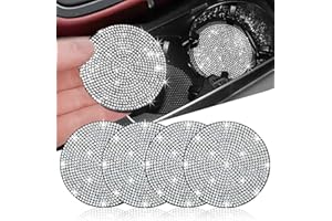 NBTEPEM 4pcs Bling Car Cup Holder Coaster, 2.75 inch Anti-Slip Shockproof Universal Fashion Car Coasters Insert Bling Crystal Rhinestone Automotive Interior Accessories for Women (4 pcs, White)