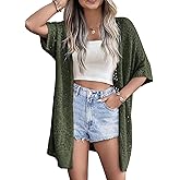 Zeagoo Lightweight Summer Crochet Cardigan for Women Short Sleeve Kimono Boho Oversized Open Front Knitted Cardigan