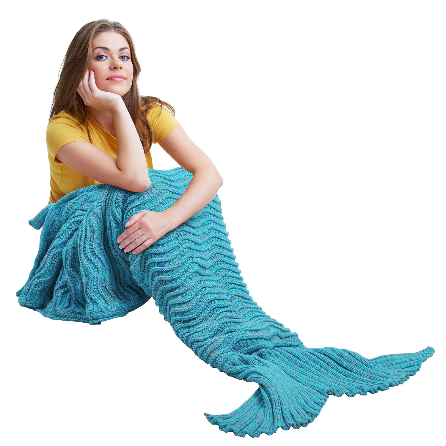 Mermaid Tail Blanket with Anti-Slip Neck Strap,Soft Knitted Mermaid Blanket Holiday Birthday Valentines Gift for Girls Women Adults Teens All Seasons Sleeping Bag Blue By Catalonia