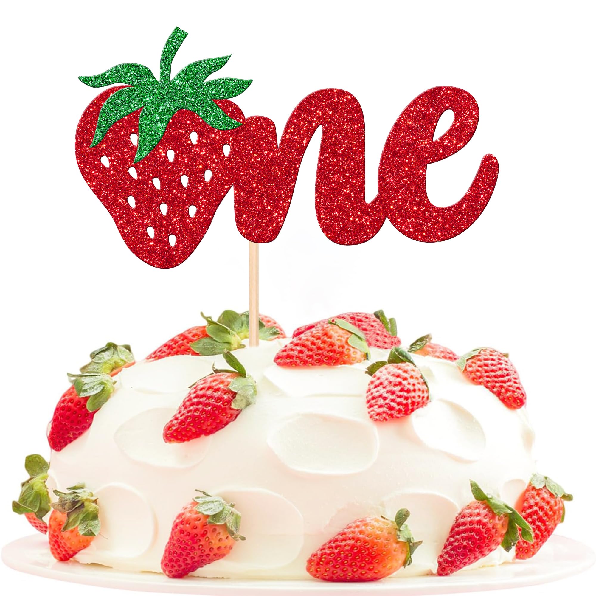 Photo 1 of 1 PCS Strawberry One Cake Topper Glitter First Birthday Sweet One Strawberry Cake Pick Berry 1st Birthday Cake Decoration for Strawberry Theme Baby Shower Kids 1st Birthday Party Supplies Red