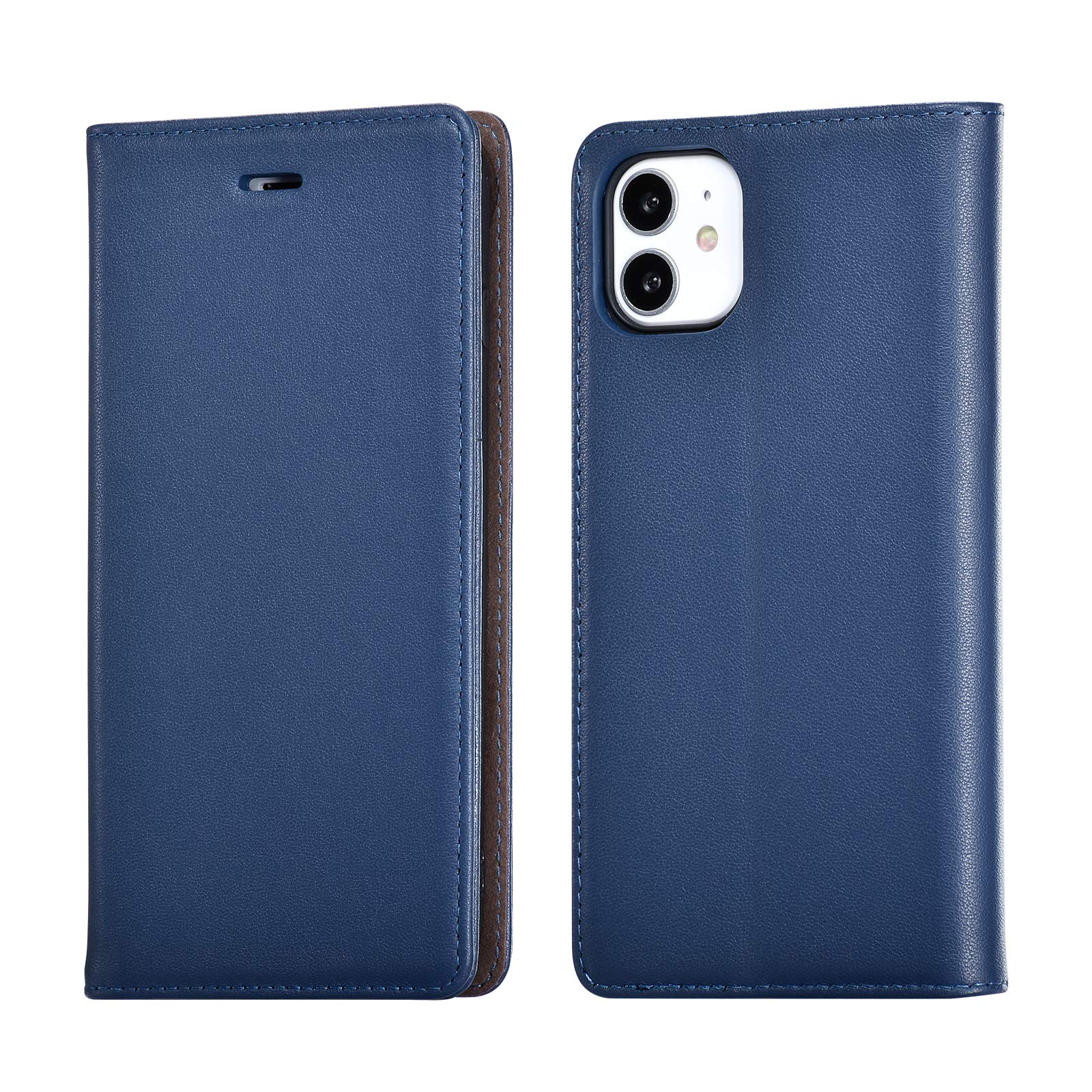 UEEBAI Case for iPhone 11 6.1 inch, Genuine Leather Flip Case with RFID Blocking Luxury Vintage Wallet Cover Soft TPU Shell Card Slots Magnetic Closure Kickstand Protective Case for iPhone 11 - Blue โ image 1