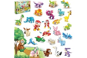 MOONTOY 24 Pack Party Favors for Kids, 740 PCS Mini Animals Building Blocks Toy, Dinosaur Building Blocks for Birthday, Goodi