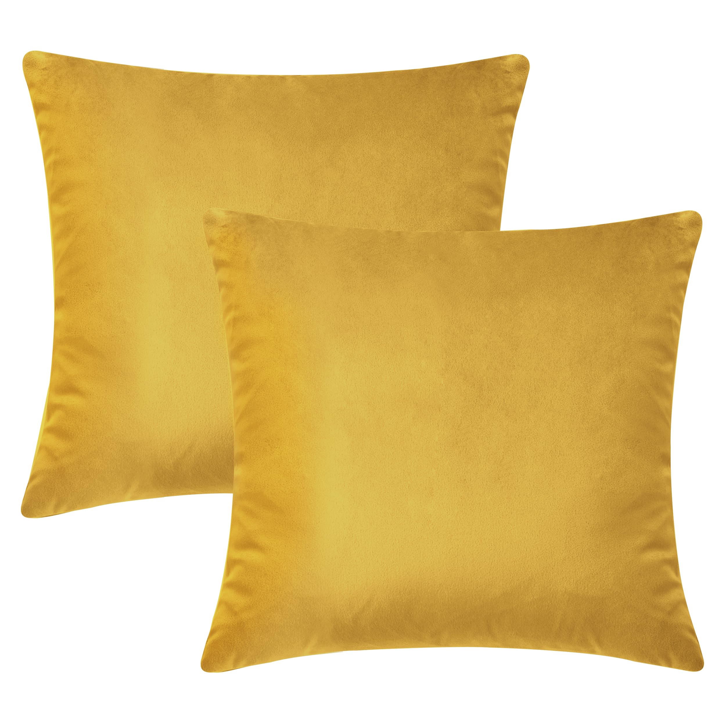 Hafaa Cushion Covers 45 x 45 cm (Pack of 2) - Square Throw Pillow Cases Decorative Plain Sofa Velvet Cushion Cover for Bedroom Living Room (Ochre, 18 x 18 Inch)