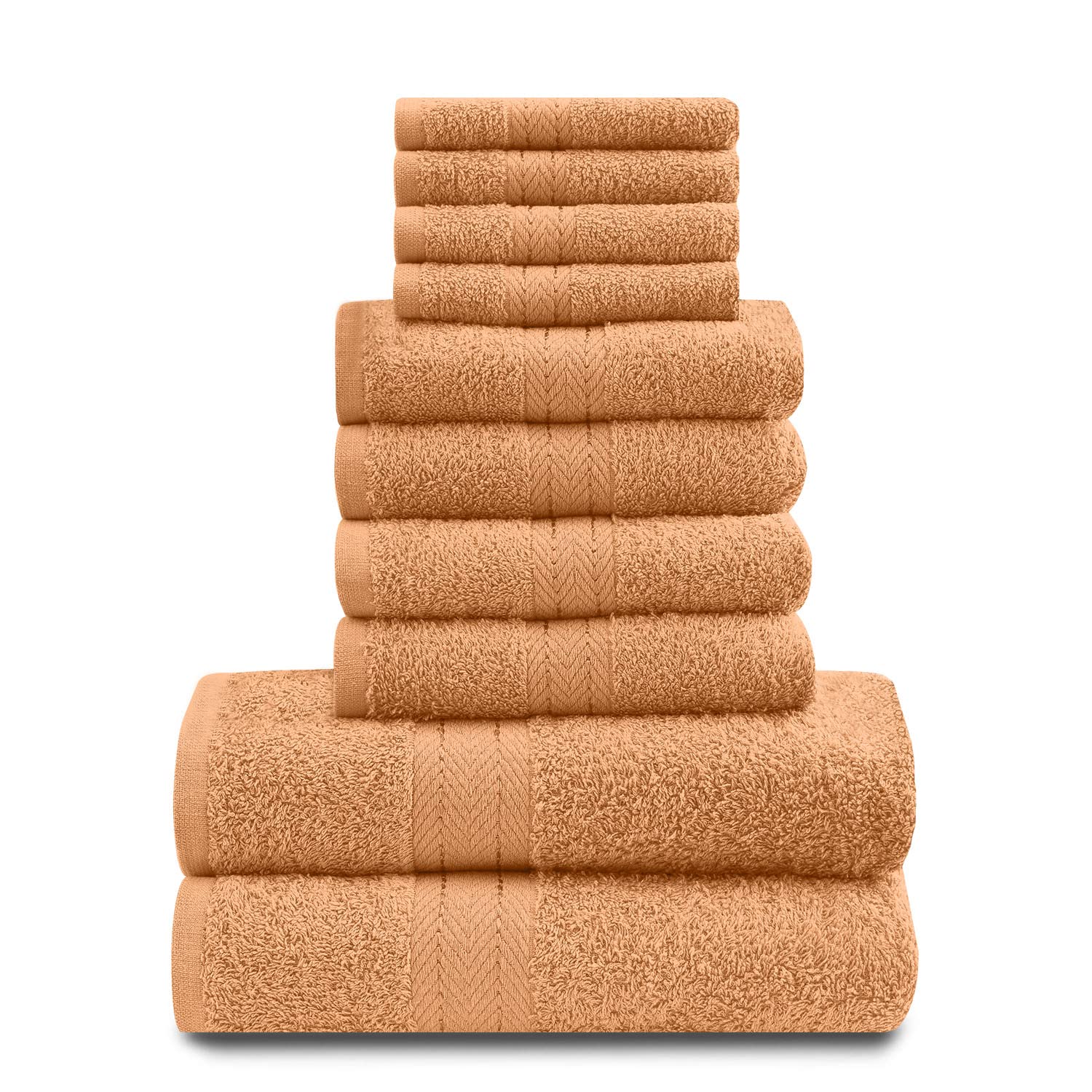 GC GAVENO CAVAILIA Towels Family Bale Set - 10 Piece 100% Egyptian Cotton, 4x Face 4x Hand 2x Bath Towel, Premium Quality Highly Water Absorbent Bathroom Accessories, Machine Washable, Peach, 544739