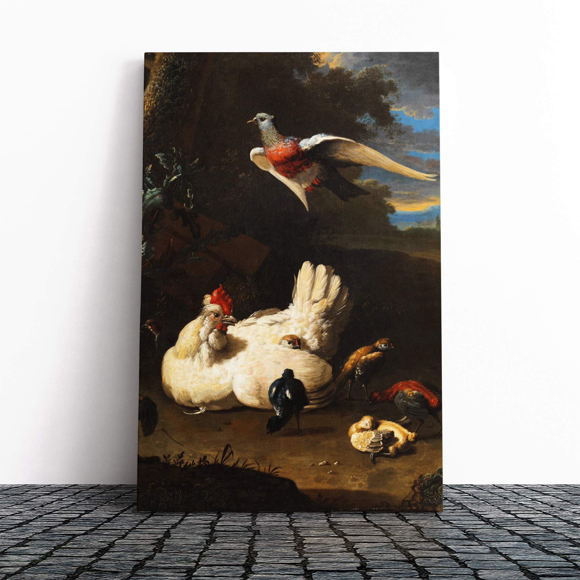 Big Box Art Canvas Print Wall Art Melchior d'Hondecoeter Hen | Mounted and Stretched Box Frame Picture | Home Decor for Kitchen, Living, Dining Room, Bedroom, Hallway, Multi-Colour, 20x14 Inch