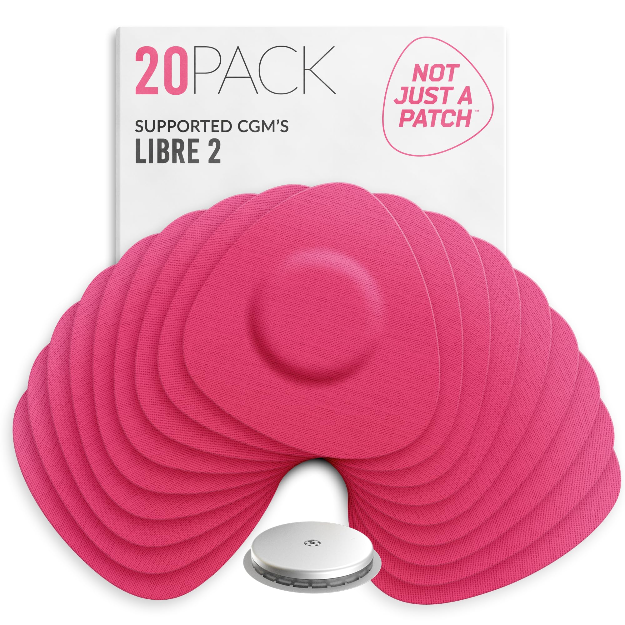 Not Just A Patch Freestyle Libre 2 Sensor Covers (20 Pack) Lingo CGM Patches for Freestyle Libre 2 - Water Resistant & Durable for 10-14 Days - Pink