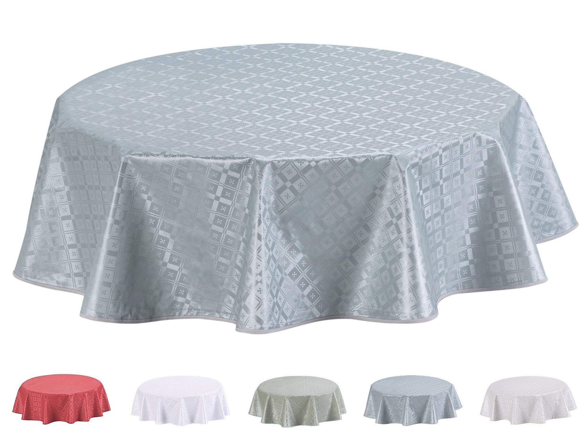 Round Embossed Oilcloth PVC Wipe Clean Tablecloth Table Cover 155cm 61" Sage Light Grey