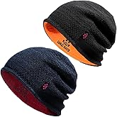 Lvaiz 2 Pack Winter Fleece Lined Mens Beanie Hat Reversible Knit Skull Cap for Men Women Warm Windproof Hat for Outdoor