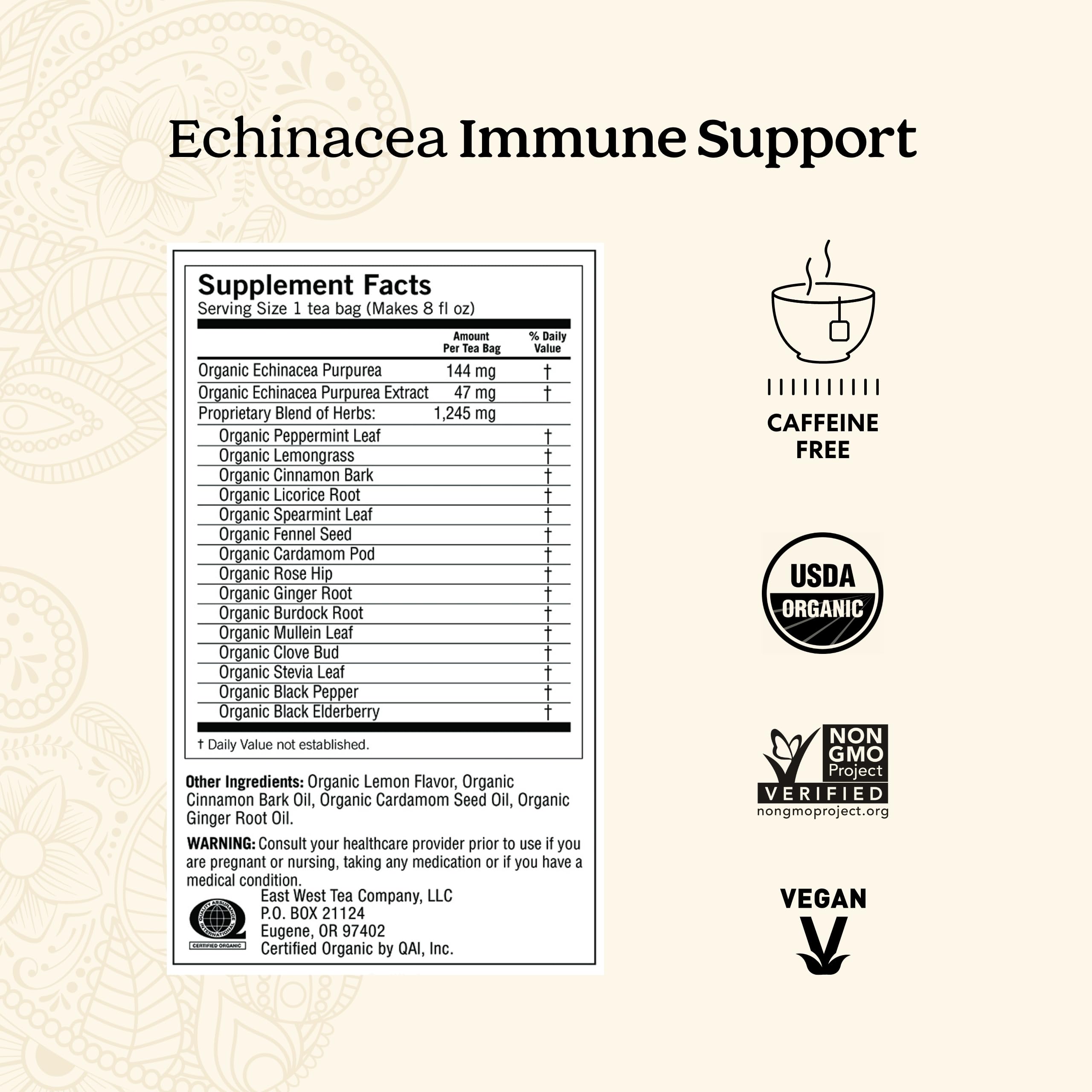 Yogi Tea Echinacea Immune Support Tea - 16 Tea Bags per Pack (6 Packs) - Organic Immunity Support Tea - Includes Peppermint Leaf, Lemongrass, Cinnamon Bark, Echinacea Purpurea, Licorice Root & More