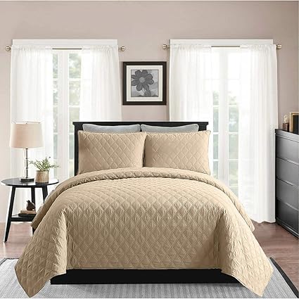 Ameha Bedspread Coverlet Embossed Bed Cover Solid Reversible 3pc