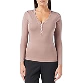 Amazon Essentials Women's Ribbed Knit Long Sleeve Henley Slim Fit T-Shirt