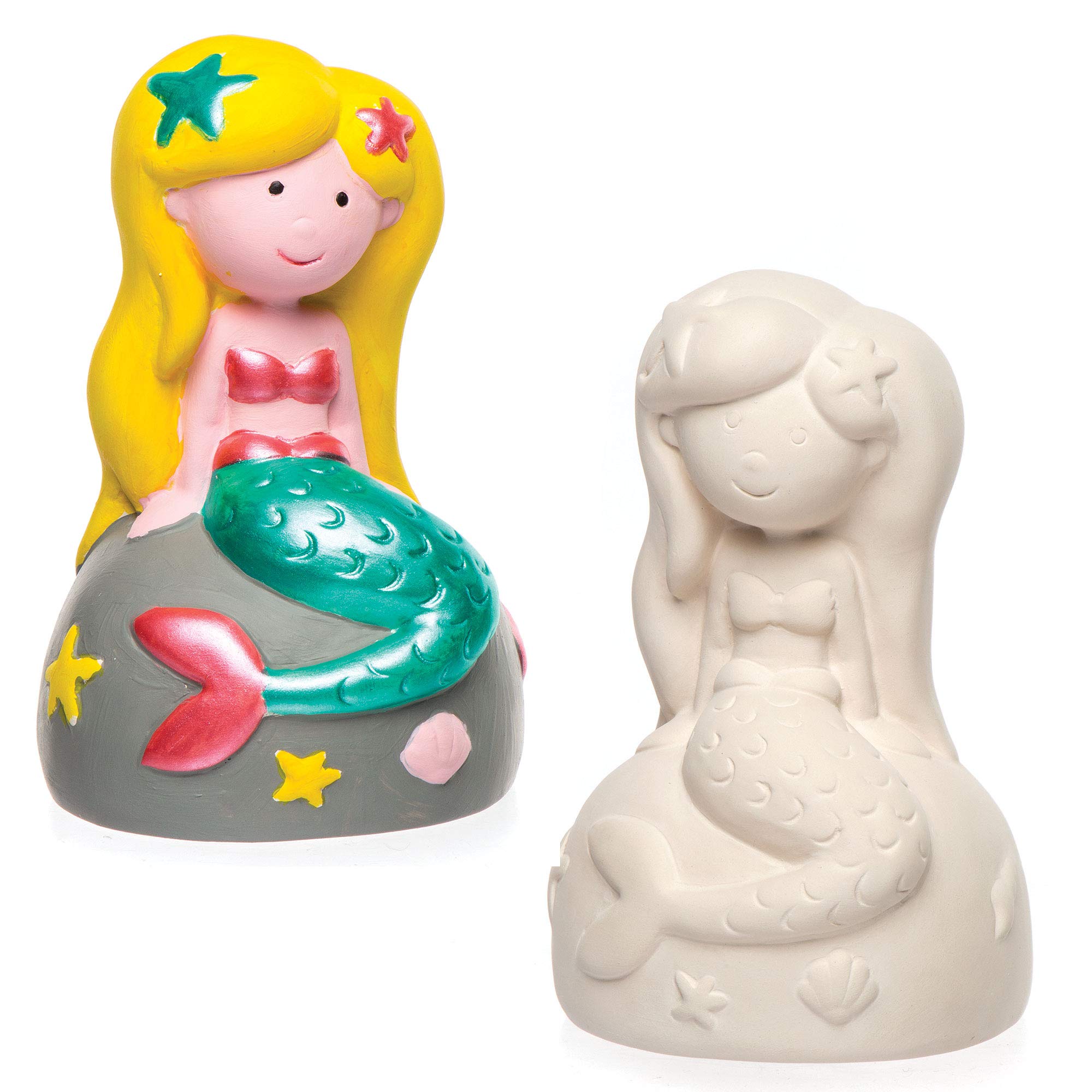 Baker Ross AR519 Mermaid Piggy Banks-Pack of 2, Ceramic Coin Tins for Kids to Paint, Decorate and Display, 13 x 8 x 8 cm