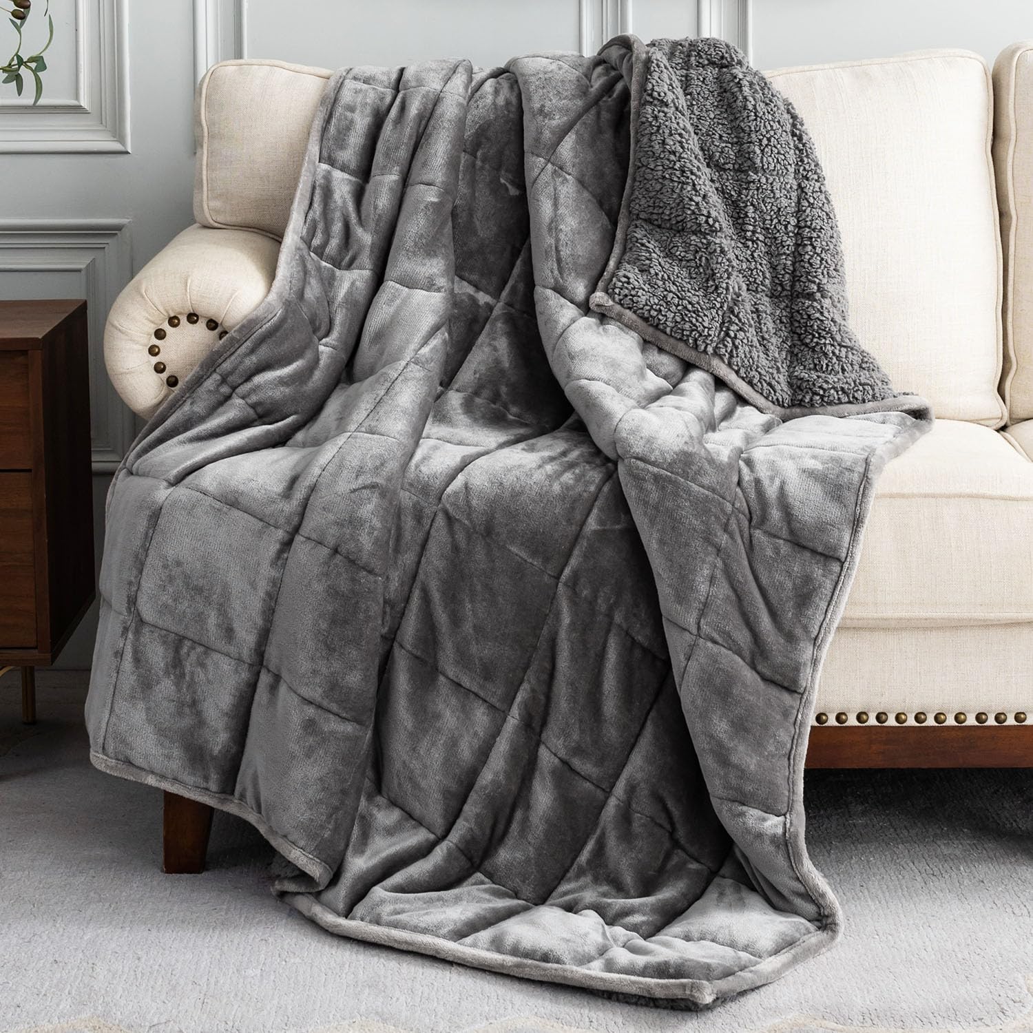 Photo 1 of Uttermara Weighted Blanket Queen Size 15lbs 60x80 inches with Soft Plush Fleece, Cozy Warm Sherpa Snuggle Thick Heavy Blanket Great for Sleep and Calming, Grey