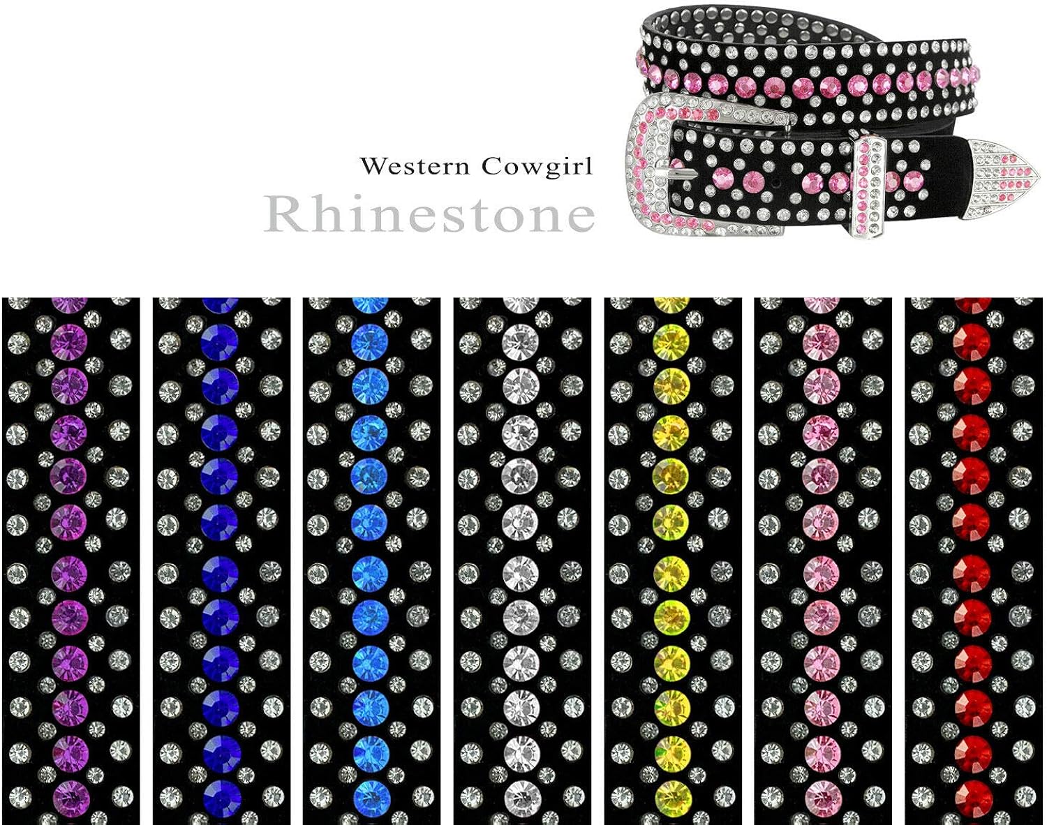 Women Rhinestone Belt Fashion Western Cowgirl Bling Studded Design Suede Leather Belt 1-1/4"(32mm) wide at  Women’s Clothing store