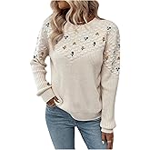 GORGLITTER Women's Fall Crochet Sweaters Lightweight Floral Long Sleeve Embroidered Knit Flower Cute Sweater Tops