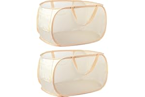 LVXINLI collapsible laundry baskets, Pop Up Laundry Hamper, Foldable mesh Laundry Baskets (Each with 2 Reinforced Handles) (2 beige)……