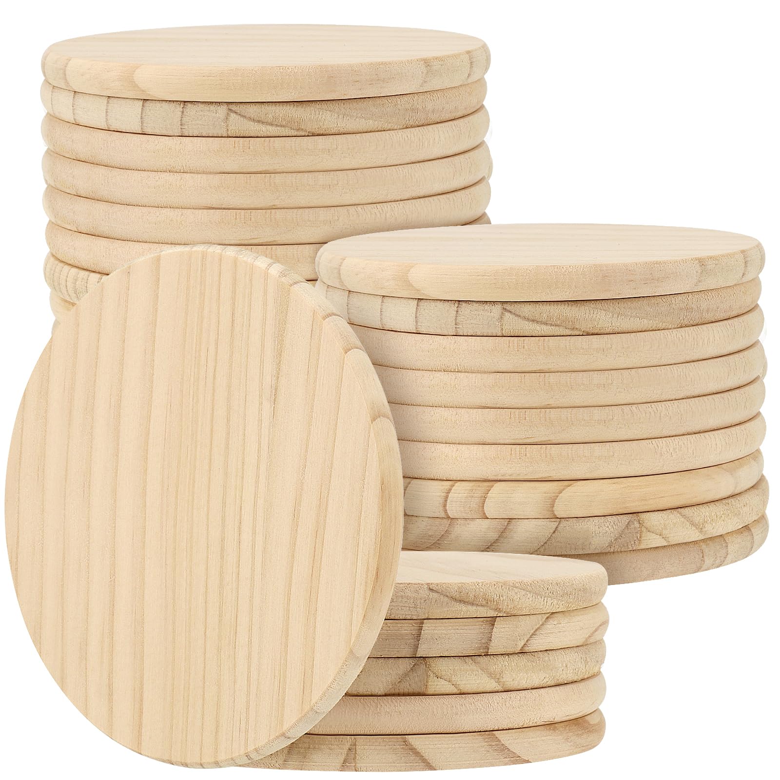 JOIKIT 24 PCS 10cm Blank Wooden Coasters, 4 Inch Round Wood Coasters, Unfinished Blank Wooden Drink Coasters for DIY Painting Craft