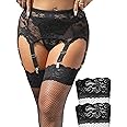 ohyeah 6-Strap Easy Clip Lace Garter Belt for Thigh Highs Stockings Suspender Garter Belts Plus Size Garters Lingerie XS-4XL