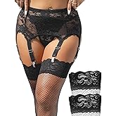 ohyeah 6-Strap Easy Clip Lace Garter Belt for Thigh Highs Stockings Suspender Garter Belts Plus Size Garters Lingerie XS-4XL